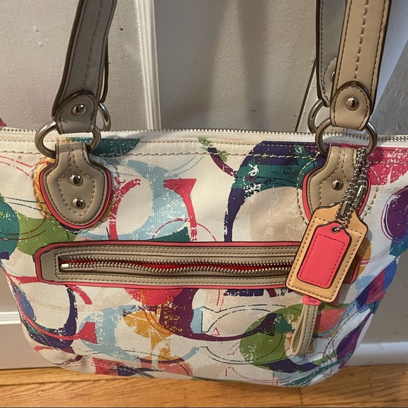 Coach Bag Poppy Signature C Stamped Hallie Multicolor Canvas Tote - Picture 16 of 17